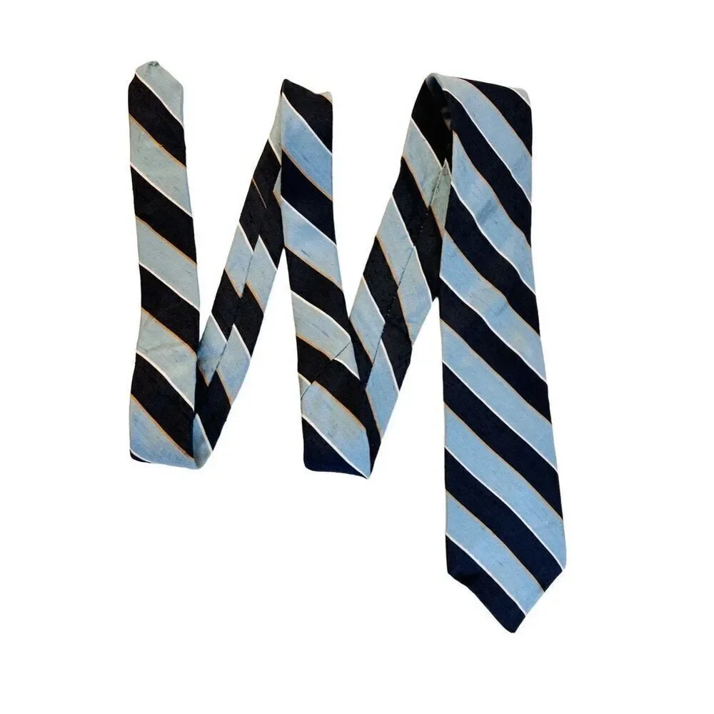 Vintage 80s Hardy Aimes London All Silk‎ Blue Stripe Tie Retro Classic